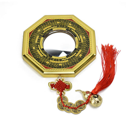 Buddha Stones Feng Shui Bagua Map Five-Emperor Coins Gourd Balance Living Room Energy Map Mirror