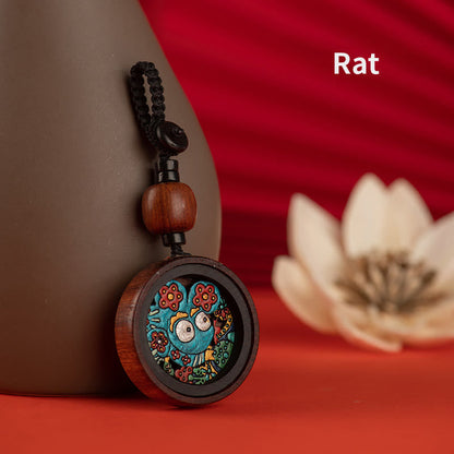 Buddha Stones Year Of The Dragon Hand Painted Chinese Zodiac Rosewood Carved Calm Key Chain