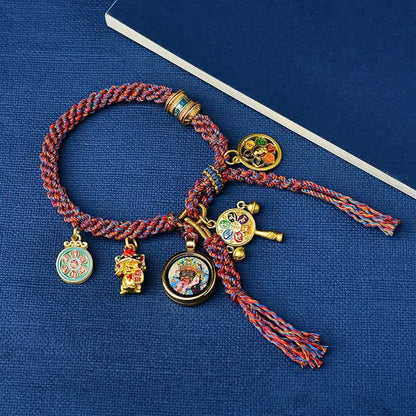 Buddha Stones Tibetan Green Tara Zakiram Goddess of Wealth Thangka Luck Braid String Bracelet