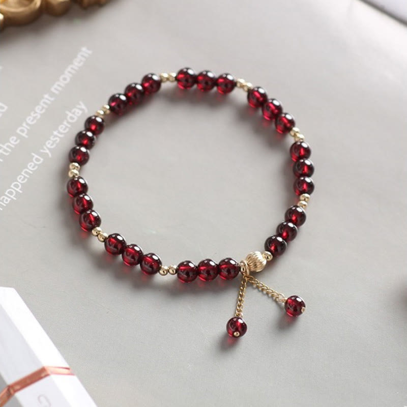 Buddha Stones 14K Gold Plated Alloy Natural Garnet Calm Bracelet