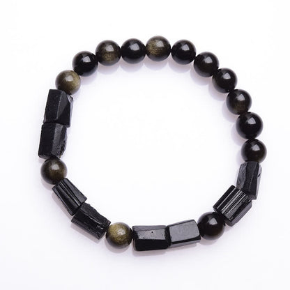 Buddha Stones Gold Sheen Obsidian Black Tourmaline Wealth Bracelet