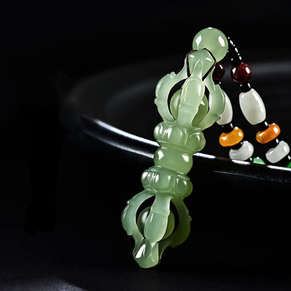 Buddha Stones Tibetan Natural Hetian Cyan Jade White Jade Dorje Vajra Engraved Success Necklace Pendant