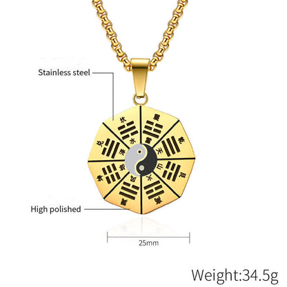 Buddha Stones Bagua Yin Yang Titanium Steel Balance Necklace Pendant