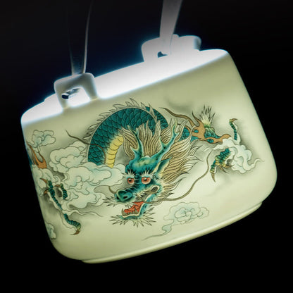 Buddha Stones Vintage Dragon Mountain Fisherman Landscape White Porcelain Ceramic Kung Fu Teapot