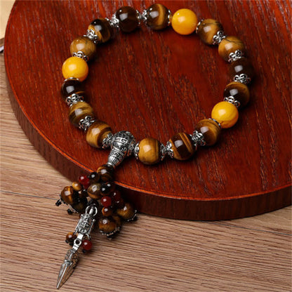 Buddha Stones Natural Tiger Eye Red Agate Dragon Vein Agate Stone Vajra Dorje Power Healing Bracelet Car Decoration