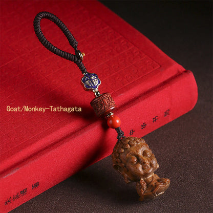 Buddha Stones Chinese Zodiac Natal Buddha Green Sandalwood Om Mani Padme Hum Peace Key Chain
