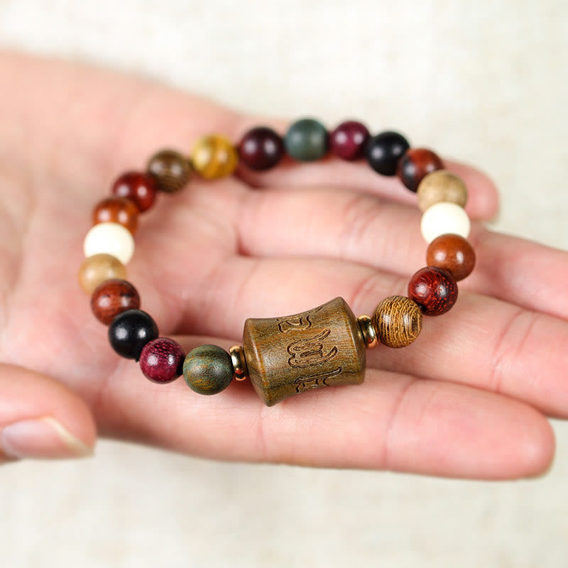 Buddha Stones Tibet Multicolored Sandalwood Om Mani Padme Hum Protection Bracelet