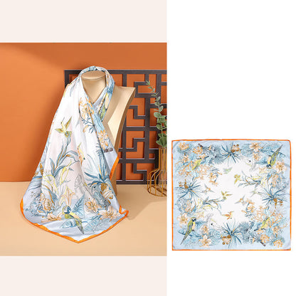Buddha Stones Pastoral Scene Hot Air Balloon Spring Blossom 100% Mulberry Silk Neck Hair Scarf