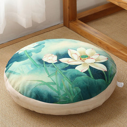 Buddha Stones Lotus Simple Pattern Linen Meditation Seat Cushion Home Living Room Decoration