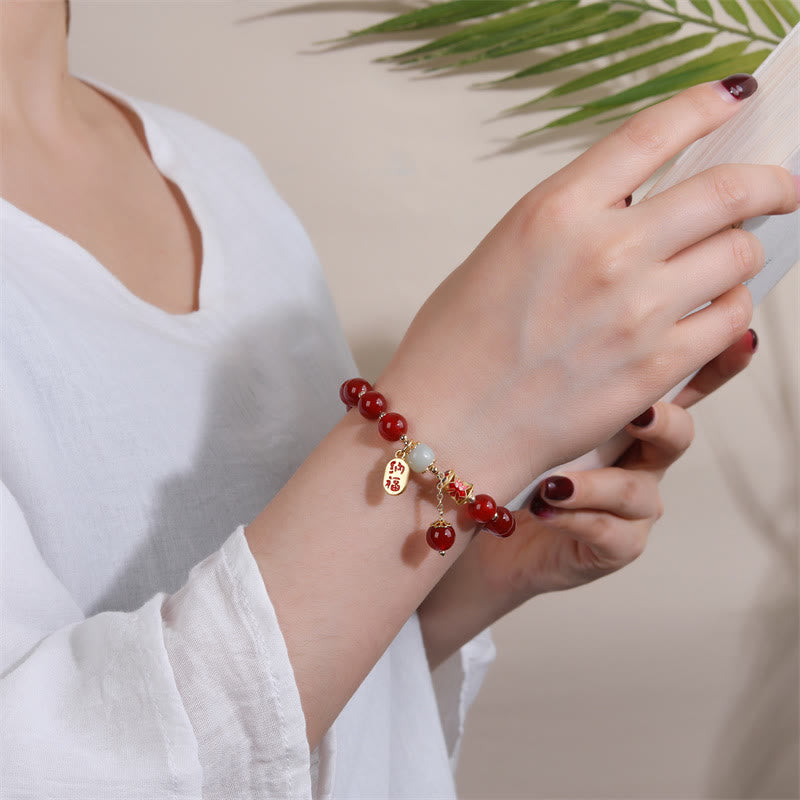 Buddha Stones Natural Red Agate Jade Confidence Fortune Blessing Charm Bracelet