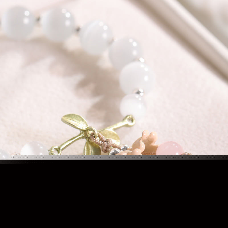 Buddha Stones Cat's Eye Green Aventurine Blue Chalcedony Pink Crystal Peace Orchid Charm Bracelet