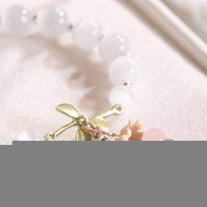Buddha Stones Cat's Eye Green Aventurine Blue Chalcedony Pink Crystal Peace Orchid Charm Bracelet