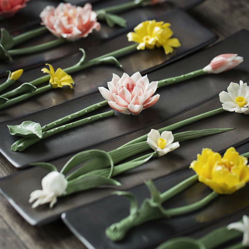 Buddha Stones Lotus Peony Rose Flower Ceramic Spiritual Incense Burner