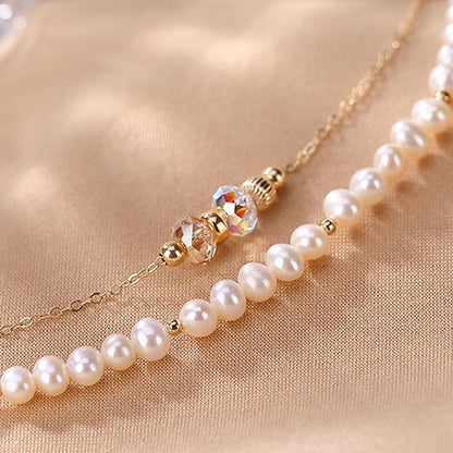 Buddha Stones 925 Sterling Silver Plated 14k Gold Natural Pearl Crystal Healing Double Layer Bracelet