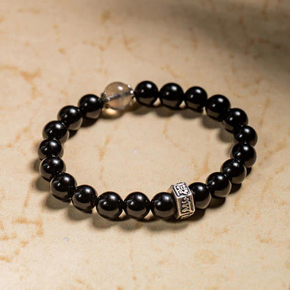 Buddha Stones Chinese Zodiac Natal Buddha 925 Sterling Silver Black Obsidian Moonstone Strength Bracelet