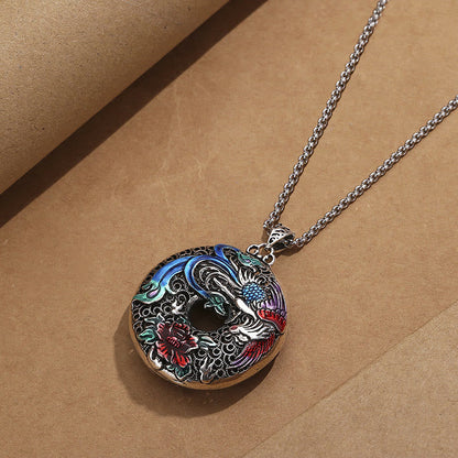 Buddha Stones Phoenix Peony Flower Luck Protection Necklace Pendant
