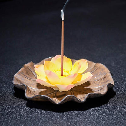 Buddha Stones Tibetan Lotus Blessing Incense Burner Decoration