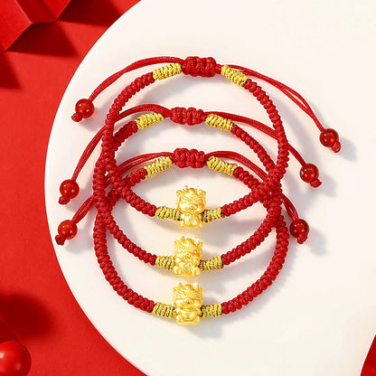 Buddha Stones 999 Sterling Silver Year of the Dragon Copper Coin Fortune Dragon Fu Character Luck Handcrafted Red String Braided Bracelet (Extra 30% Off | USE CODE: FS30)