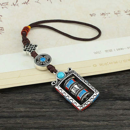 Buddha Stones Six True Words Prayer Wheel Rotation Knot Blessing Keychain Decoration