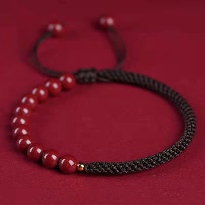 Buddha Stones Natural Cinnabar King Kong Knot Blessing String Bracelet