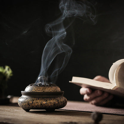 Buddha Stones Dragon Floral Pattern Backflow Smoke Fountain Ceramic Meditation Incense Burner Decoration