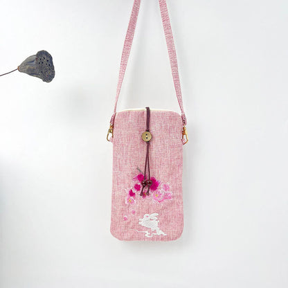 Buddha Stones Small Embroidered Flowers Crossbody Bag Shoulder Bag Cellphone Bag 11*20cm