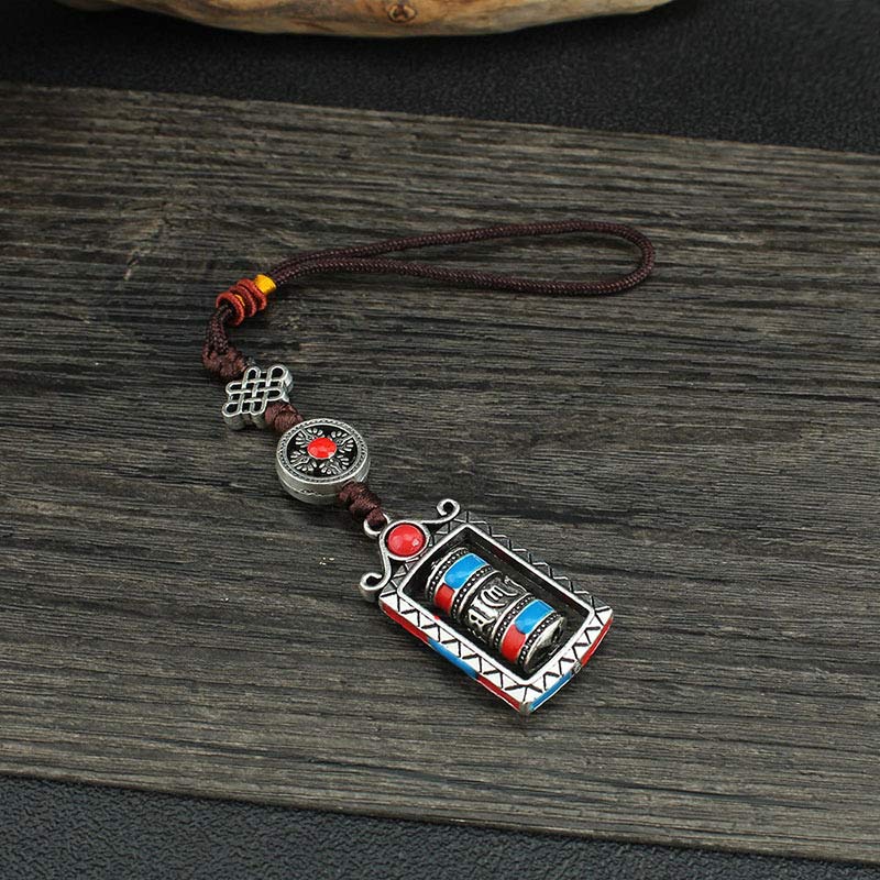 Buddha Stones Six True Words Prayer Wheel Rotation Knot Blessing Keychain Decoration