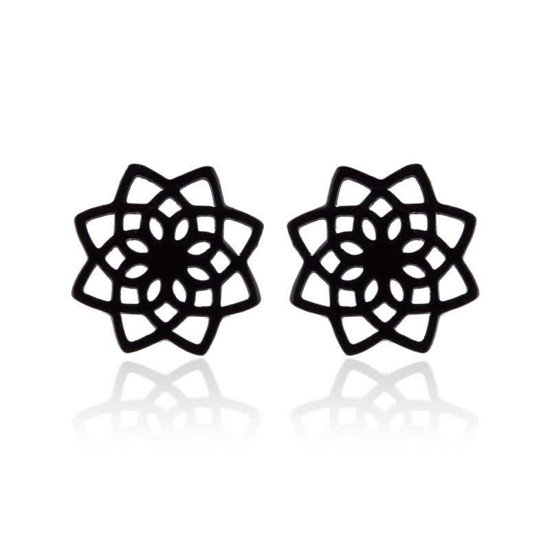 Buddha Stones Tibetan Lotus Pattern New Beginning Stud Earrings