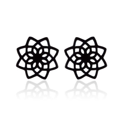 Buddha Stones Tibetan Lotus Pattern New Beginning Stud Earrings