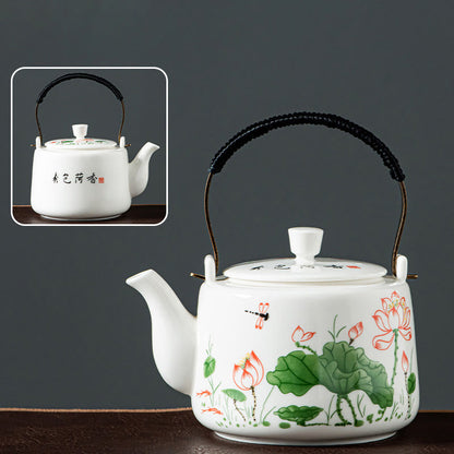 Buddha Stones Vintage Dragon Mountain Fisherman Landscape White Porcelain Ceramic Kung Fu Teapot