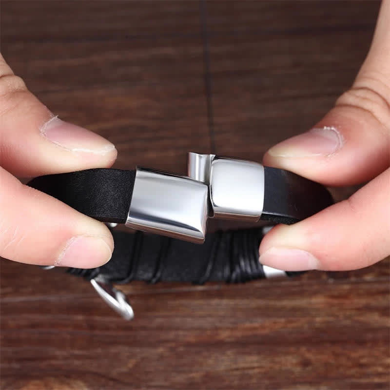 Buddha Stones Double Dragon Head Leather Stone Titanium Steel Success Bracelet (Extra 35% Off | USE CODE: FS35)