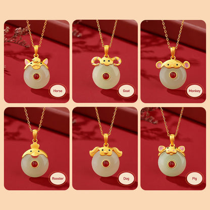 Buddha Stones 925 Sterling Silver Hetian Jade Chinese Zodiac Year of the Dragon Red Agate Luck Protection Necklace Pendant