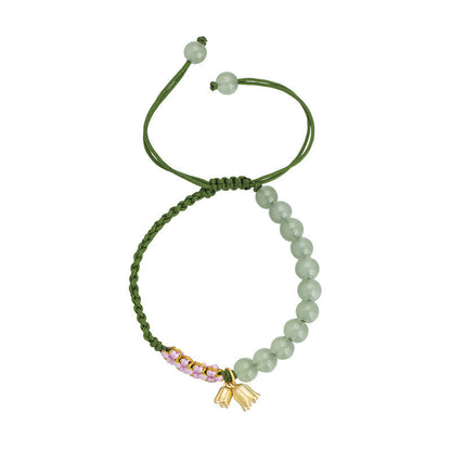 Buddha Stones Handmade Jade Bead Lily of the Valley Charm Luck Braided Bracelet