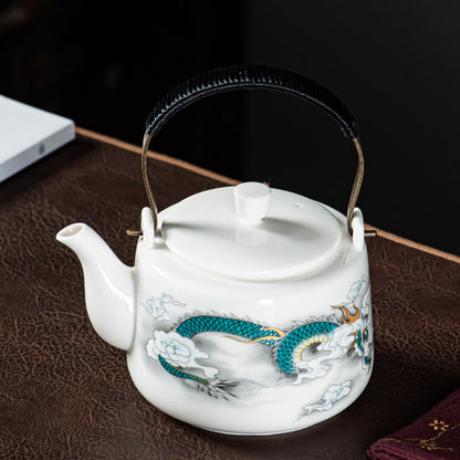 Buddha Stones Vintage Dragon Mountain Fisherman Landscape White Porcelain Ceramic Kung Fu Teapot