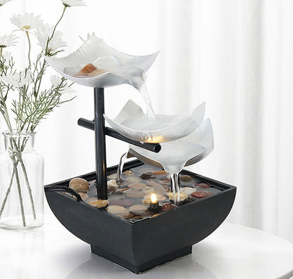 Buddha Stones Three Layers Waterfall Fountain Tabletop Lotus Ornaments With River Rocks Desktop Decoration