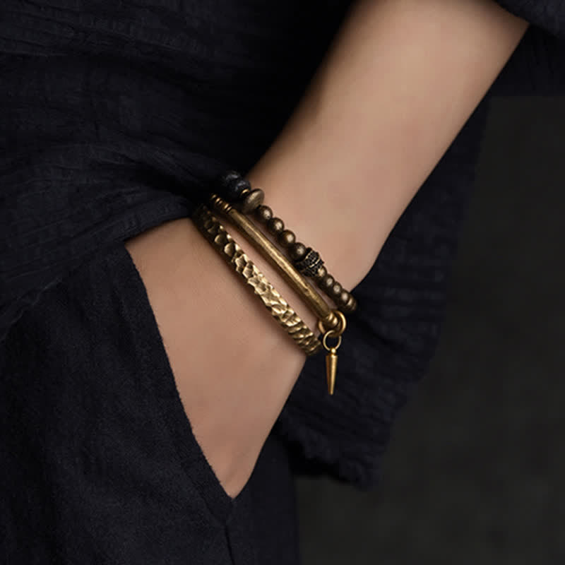 Buddha Stones Lava Rock Stone Copper Balance Cuff Bracelet Bangle