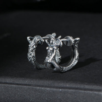 Buddha Stones 925 Sterling Silver Dragon Hoop Pattern Protection Earrings