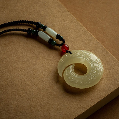 Buddha Stones Peace Buckle Jade Small Leaf Red Sandalwood Cinnabar Agate Luck Necklace Pendant
