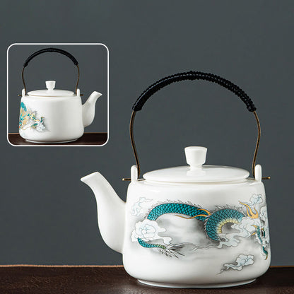 Buddha Stones Vintage Dragon Mountain Fisherman Landscape White Porcelain Ceramic Kung Fu Teapot