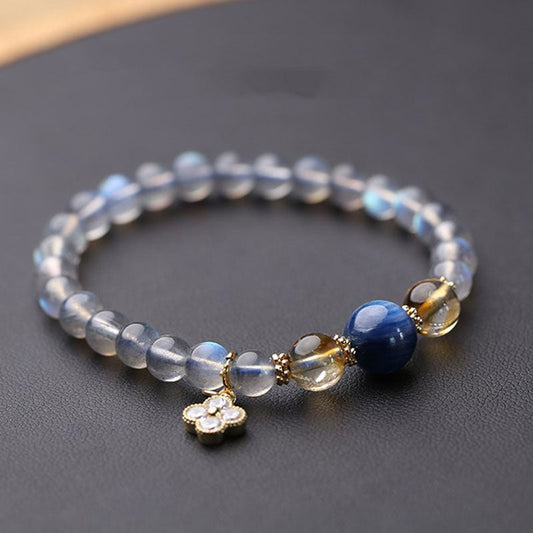 Buddha Stones Natural Moonstone Flower Chram Healing Beads Bracelet
