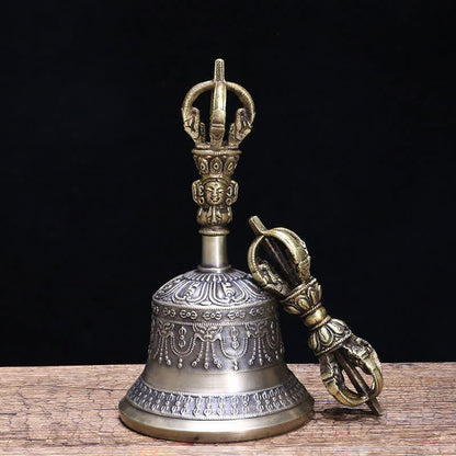 Buddha Stones Tibetan Meditation Bell and Vajra Dorje Copper Enlightenment Decoration Set