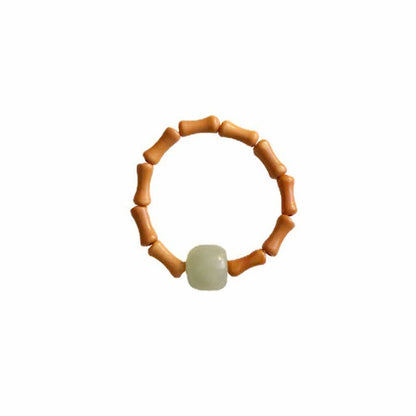 Buddha Stones Hetian Jade Beaded Bamboo Prosperity Luck Ring