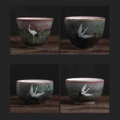 Buddha Stones Auspicious Crane Ceramic Teacup Kung Fu Tea Cup Bowl