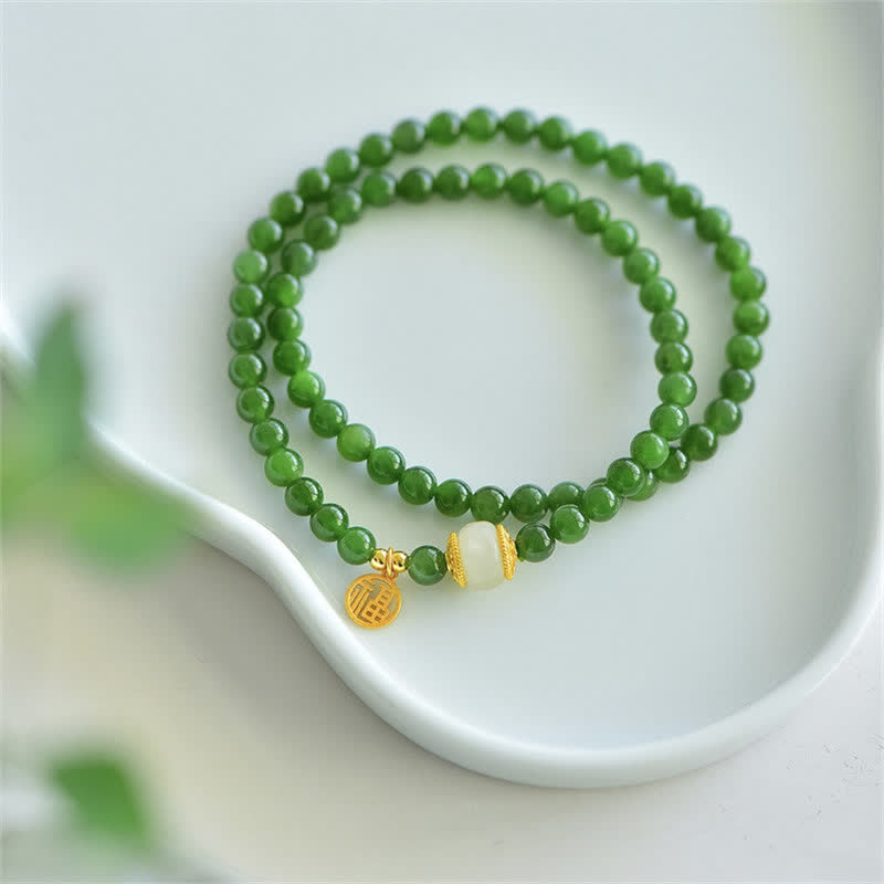 Buddha Stones Hetian Cyan Jade Happiness Blessing Bracelet