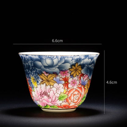 Buddha Stones Colorful Flowers Orchid Sea Waves Blue and White Porcelain Ceramic Teacup Kung Fu Tea Cup