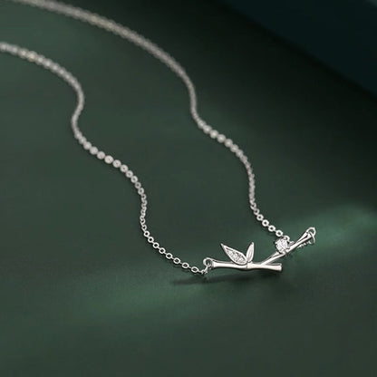 Buddha Stones Bamboo Leaf Design Copper Zircon Wealth Necklace Pendant