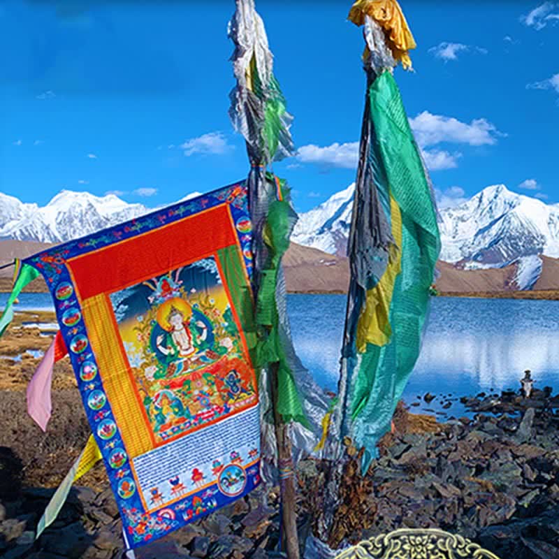 Buddha Stones Tibetan 10 Colors Windhorse Buddha Healing Auspicious Outdoor Prayer Flag