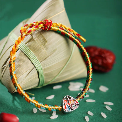 Buddha Stones 925 Sterling Silver Dragon Boat Festival Fu Character Zongzi Pattern Luck Handmade Multicolored Child Adult Bracelet