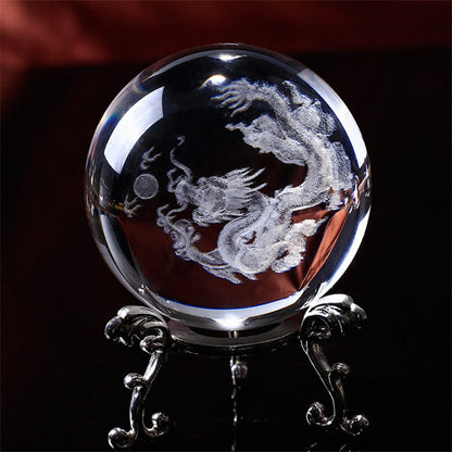Buddha Stones White Crystal Dragon Lotus Blessing Decoration