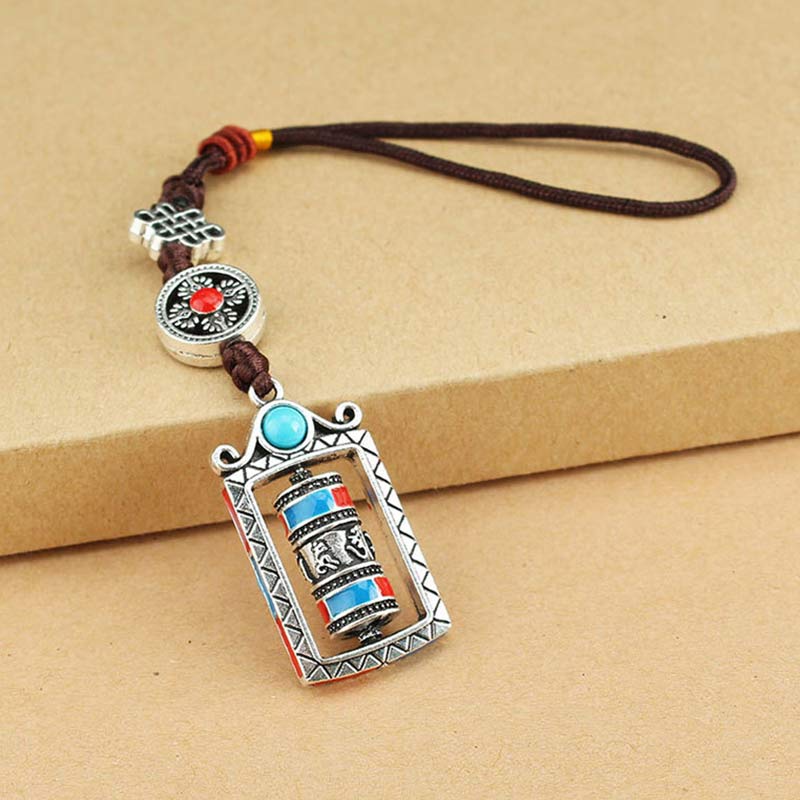Buddha Stones Six True Words Prayer Wheel Rotation Knot Blessing Keychain Decoration